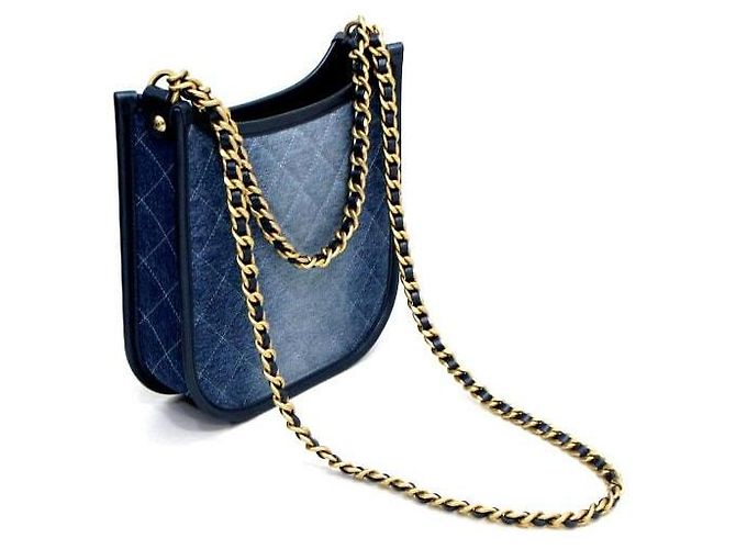 Chanel Borsa Hobo Shablin Denim con catena CC dorata, tote e borsa a tracolla Blu - vista 11