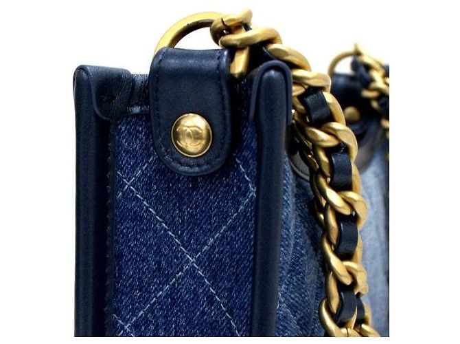 Chanel Borsa Hobo Shablin Denim con catena CC dorata, tote e borsa a tracolla Blu - vista 12