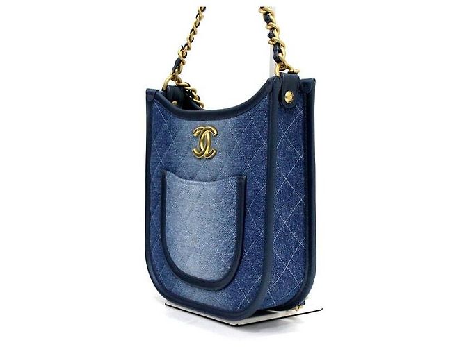 Chanel Borsa Hobo Shablin Denim con catena CC dorata, tote e borsa a tracolla Blu - vista 3