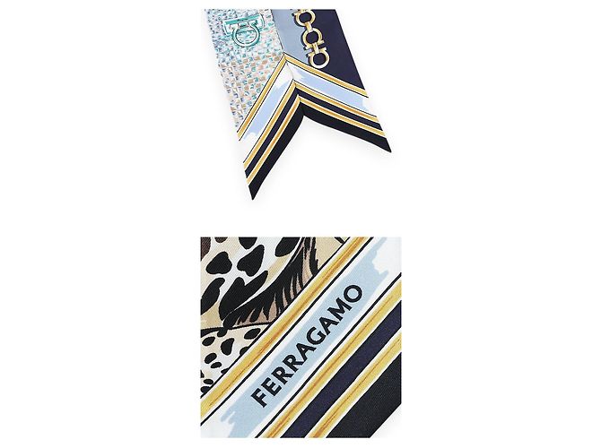 Salvatore Ferragamo Foulard in seta con stampa Fellini per donna Blu - vista 4