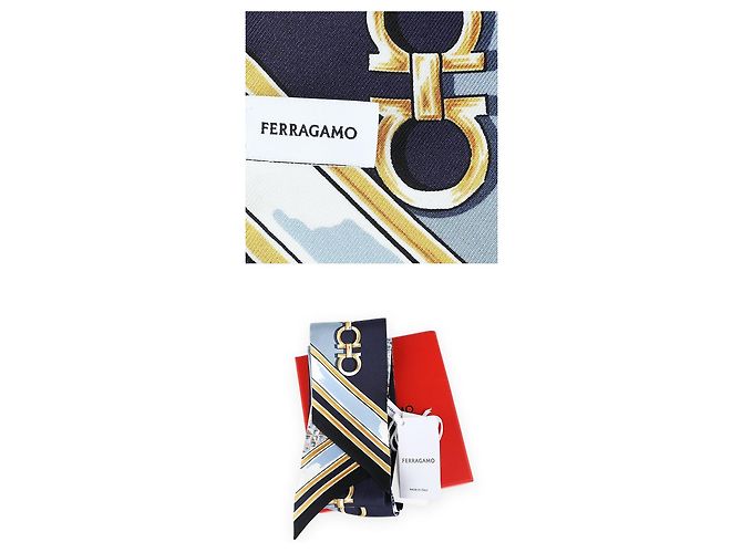 Salvatore Ferragamo Foulard in seta con stampa Fellini per donna Blu - vista 5