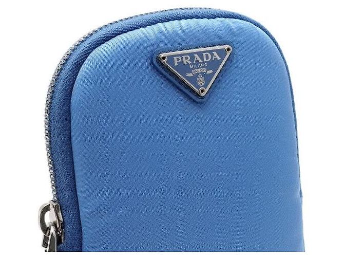 Prada Mini borsa a tracolla e crossbody unisex in nylon Tessuto blu con logo - vista 9