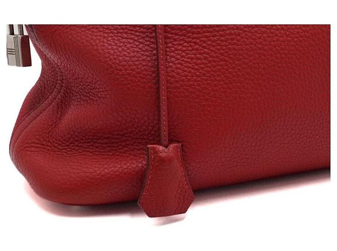 Hermès Saco Tote em couro vermelho com ferragens prateadas Bolide - vista 10