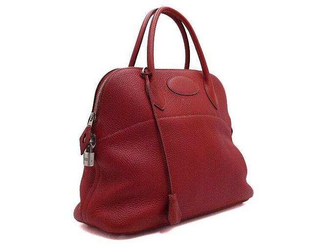 Hermès Saco Tote em couro vermelho com ferragens prateadas Bolide - vista 3