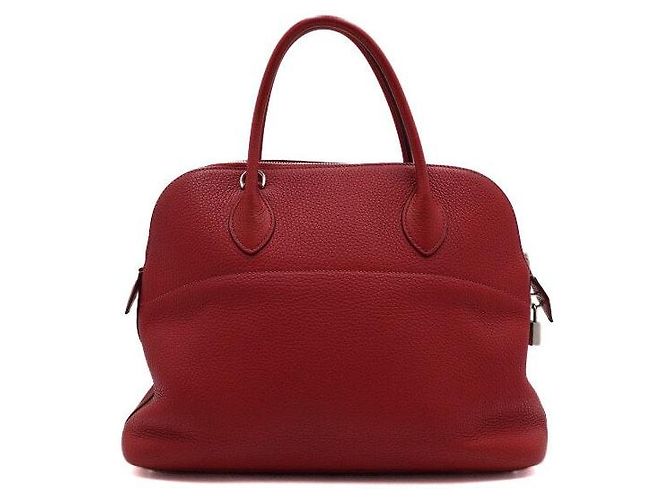 Hermès Saco Tote em couro vermelho com ferragens prateadas Bolide - vista 4
