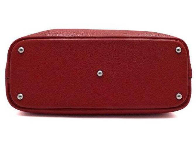 Hermès Saco Tote em couro vermelho com ferragens prateadas Bolide - vista 7