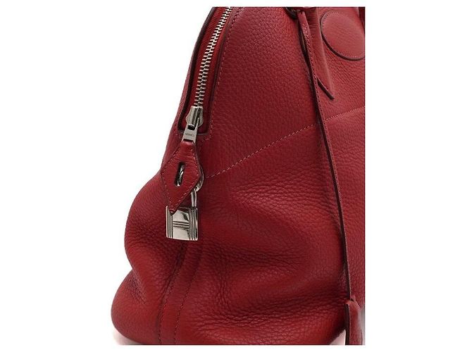 Hermès Saco Tote em couro vermelho com ferragens prateadas Bolide - vista 9