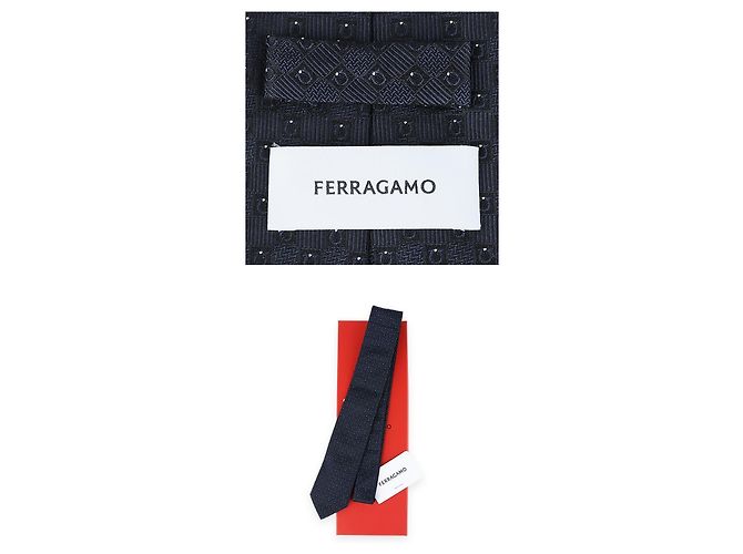 Salvatore Ferragamo Cravatta in jacquard di seta Canna Gancini da uomo (Navy) Blu - vista 5