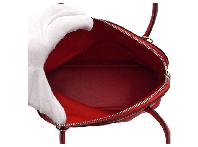 Hermès Borsa Tote Red Swift Bolide con Hardware Argento e Tracolla in Tessuto Rosso - vista 6