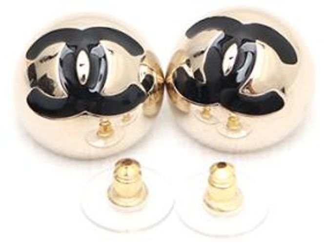 Chanel Orecchini CC Logo in metallo e resina Nero - vista 8
