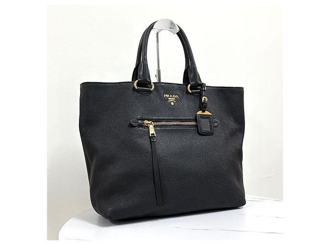 Prada Borsa Tote in Vitello Daino Nero - vista 2