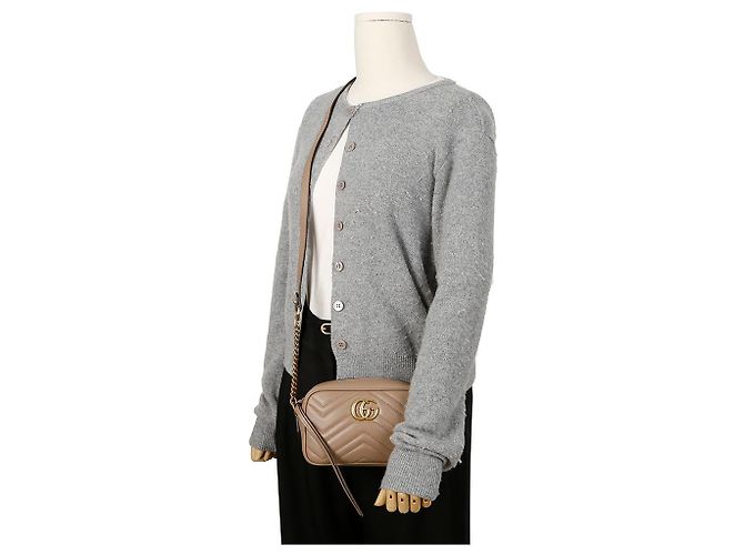 Gucci Sac à épaule mini GG Marmont Matelassé Dusty Pink Nude Marron - vue 11