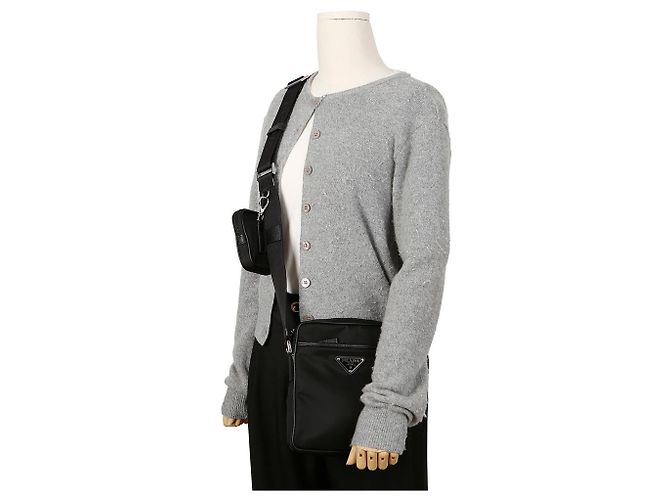 Prada Bolsa de ombro em couro Saffiano e Re-Nylon com logo triangular Preto - vista 10