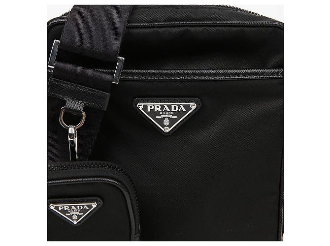 Prada Bolsa de ombro em couro Saffiano e Re-Nylon com logo triangular Preto - vista 3