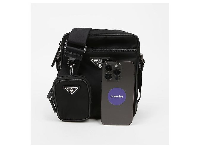 Prada Bolsa de ombro em couro Saffiano e Re-Nylon com logo triangular Preto - vista 7
