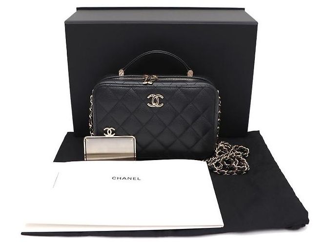 Chanel Bolso Vanity Caviar con asa superior, bolso cosmético, bolso cámara, bolso tote, bolso bandolera Negro - vista 10