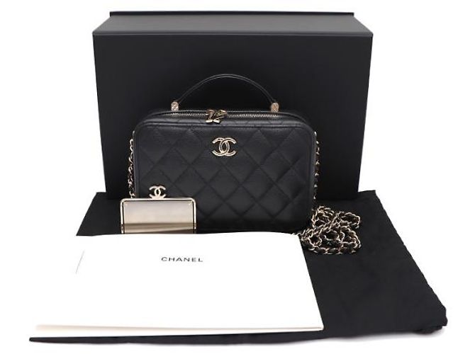 Chanel Bolso Vanity Caviar con asa superior, bolso cosmético, bolso cámara, bolso tote, bolso bandolera Negro - vista 20