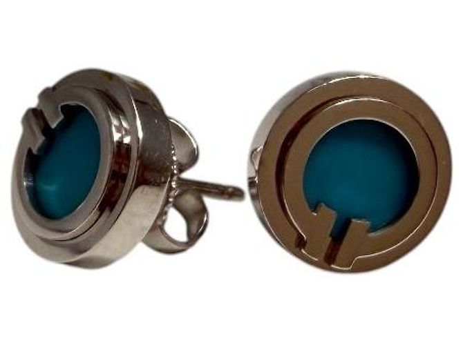 Tiffany & Co Pendientes de círculo en oro blanco y turquesa - vista 2
