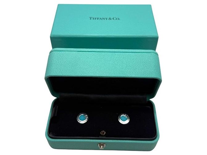 Tiffany & Co Pendientes de círculo en oro blanco y turquesa - vista 6