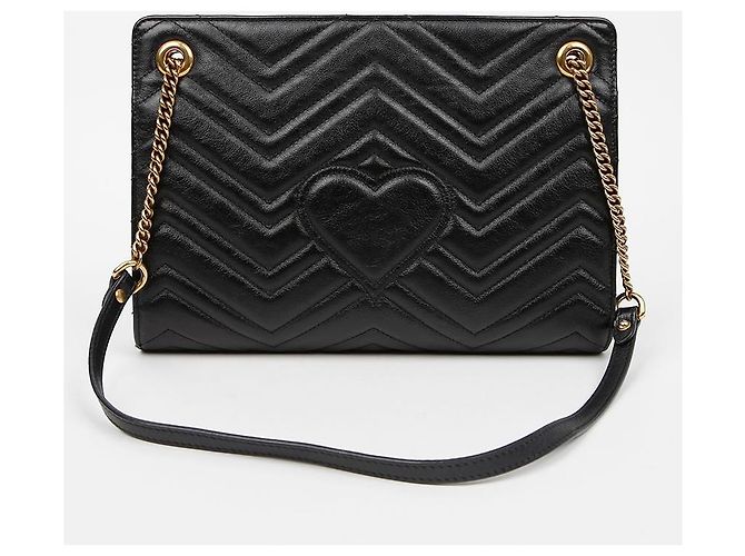 Gucci Borsa a tracolla con catena GG Marmont in pelle Medium Nera Nero - vista 3