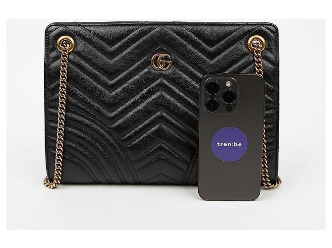 Gucci Borsa a tracolla con catena GG Marmont in pelle Medium Nera Nero - vista 8