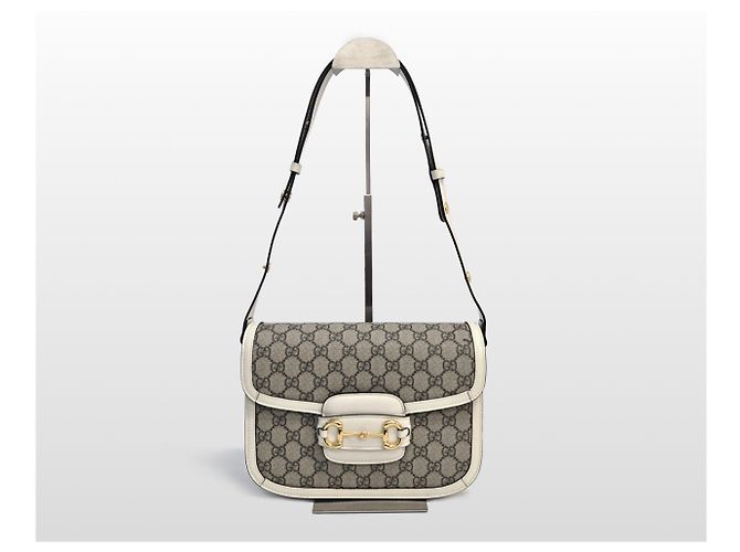 Horsebit 1955 Gucci Borsa a tracolla Beige Horsebit GG Supreme Canvas Marrone - vista 10