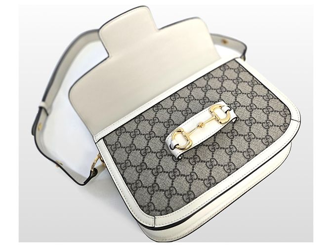 Horsebit 1955 Gucci Borsa a tracolla Beige Horsebit GG Supreme Canvas Marrone - vista 15
