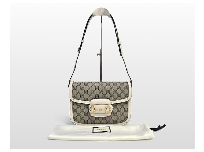 Horsebit 1955 Gucci Borsa a tracolla Beige Horsebit GG Supreme Canvas Marrone - vista 18