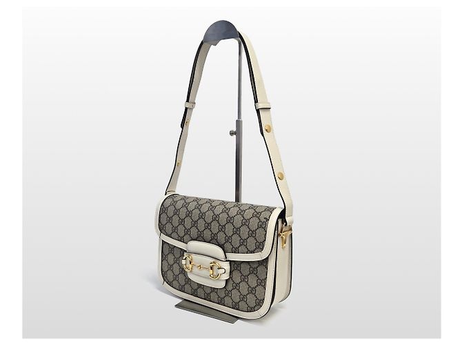 Horsebit 1955 Gucci Borsa a tracolla Beige Horsebit GG Supreme Canvas Marrone - vista 2
