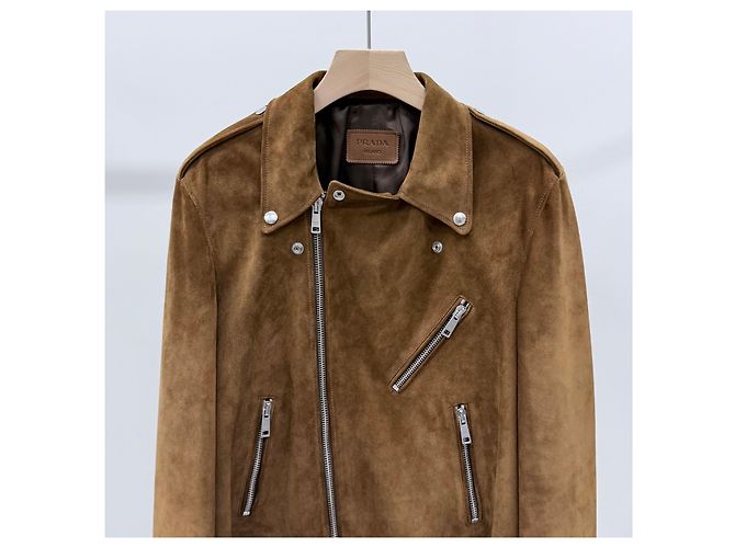Giacca Biker in Camoscio Prada Marrone - vista 2