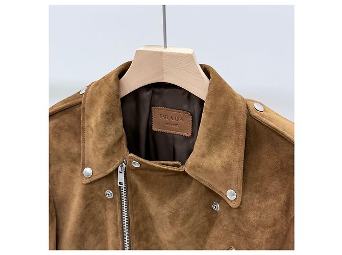 Giacca Biker in Camoscio Prada Marrone - vista 6