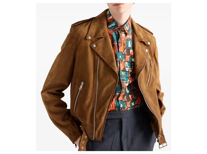Giacca Biker in Camoscio Prada Marrone - vista 9