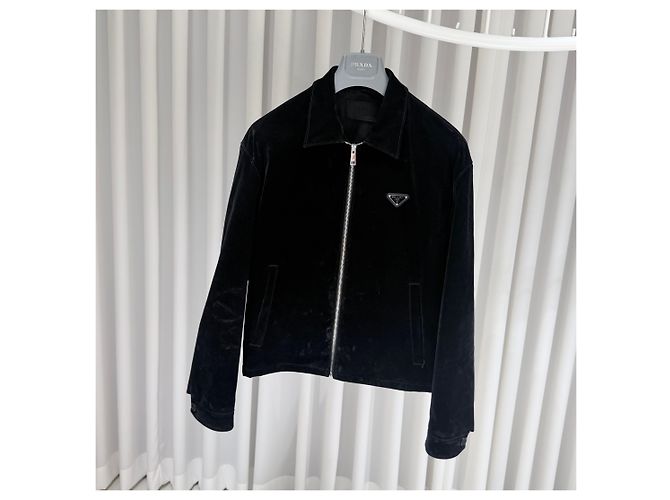 Prada Velours-Denim-Bomberjacke Schwarz - Ansicht 2