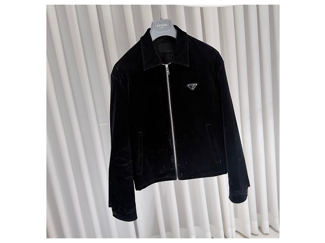 Prada Velours-Denim-Bomberjacke Schwarz - Ansicht 3