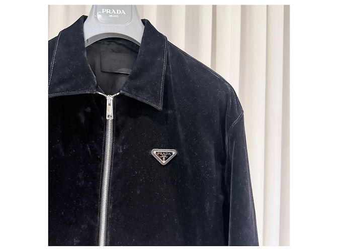 Prada Velours-Denim-Bomberjacke Schwarz - Ansicht 4