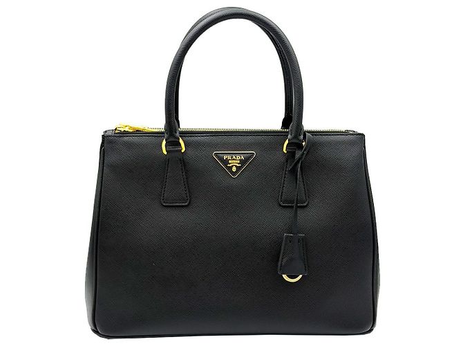 Prada Saffiano Lux Black Gold Triangle Logo Galleria Large Nero - vista 2