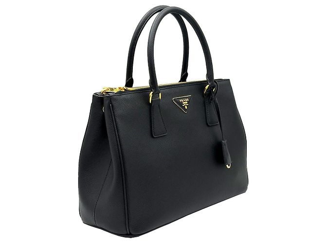 Prada Saffiano Lux Black Gold Triangle Logo Galleria Large Nero - vista 4