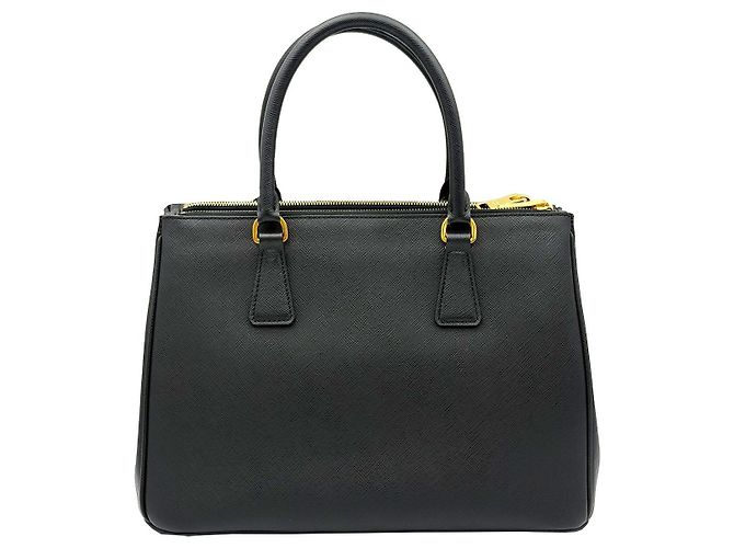 Prada Saffiano Lux Black Gold Triangle Logo Galleria Large Nero - vista 5
