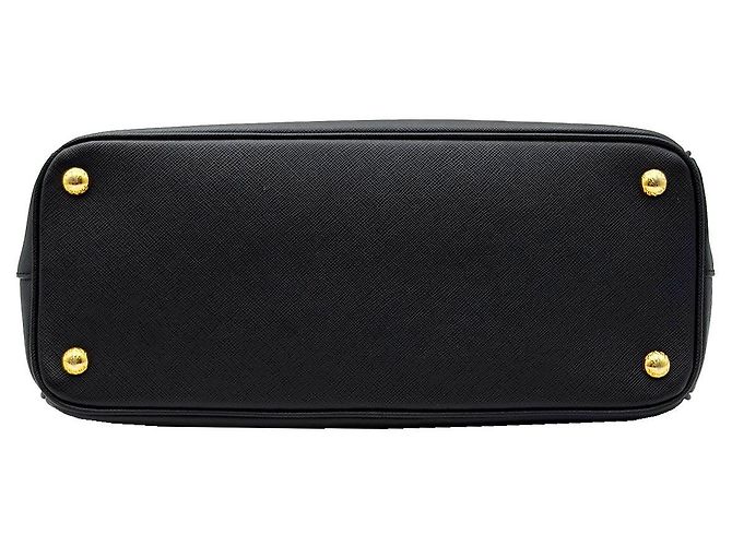 Prada Saffiano Lux Black Gold Triangle Logo Galleria Large Nero - vista 7