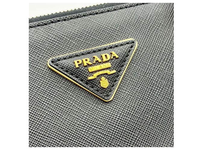 Prada Saffiano Lux Black Gold Triangle Logo Galleria Large Nero - vista 8