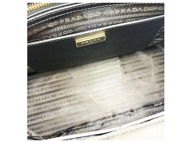 Prada Saffiano Lux Black Gold Triangle Logo Galleria Large Nero - vista 9