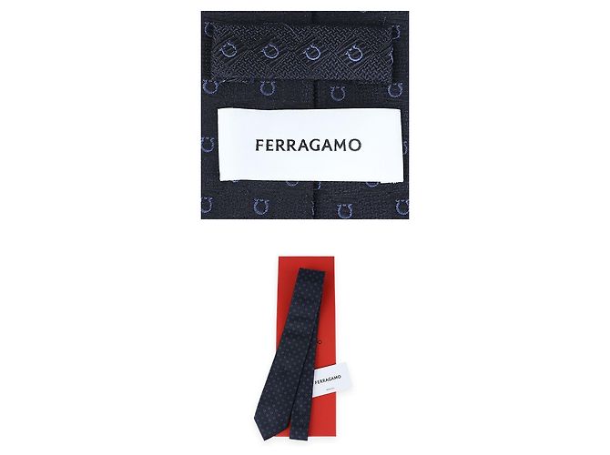 Salvatore Ferragamo Cravatta in jacquard di seta Gancini da uomo (Navy) Blu - vista 5