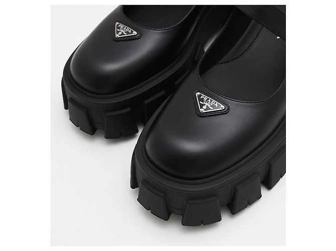 Prada Monolith Mary Jane in pelle spazzolata Nero - vista 10