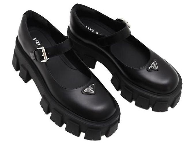 Prada Monolith Mary Jane in pelle spazzolata Nero - vista 3