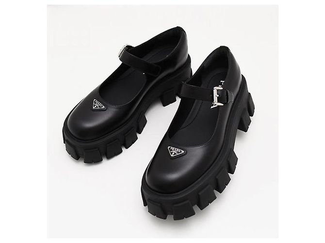 Prada Monolith Mary Jane in pelle spazzolata Nero - vista 4