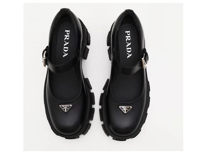 Prada Monolith Mary Jane in pelle spazzolata Nero - vista 5