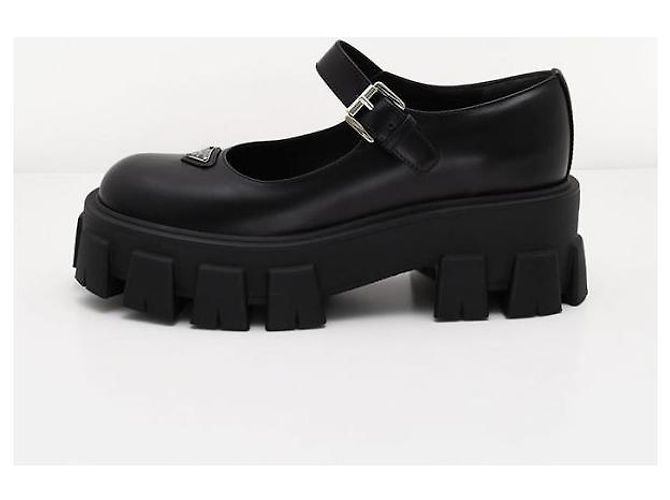 Prada Monolith Mary Jane in pelle spazzolata Nero - vista 6