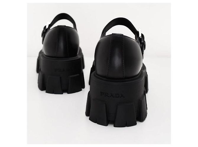 Prada Monolith Mary Jane in pelle spazzolata Nero - vista 7
