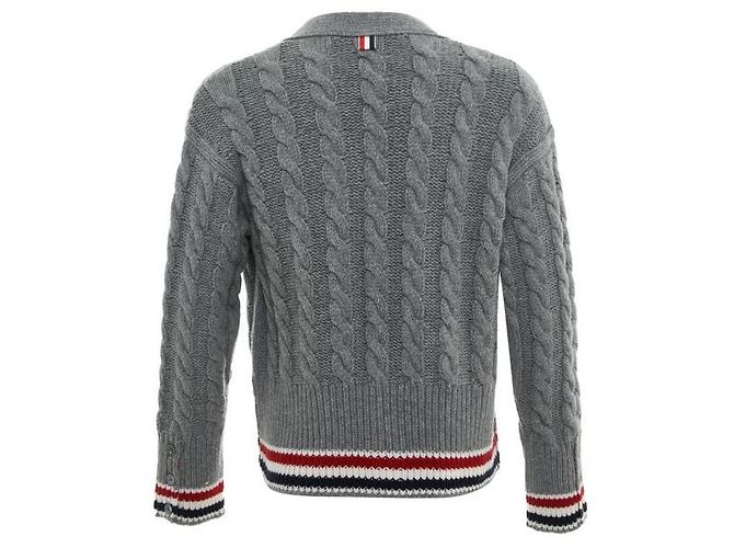 Thom Browne Cardigã de lã com decote em V e riscas RWB para bebé com tranças Marrom - vista 4