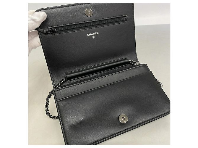 Portafoglio a spalla con catena Chanel in tela nera Nero - vista 4